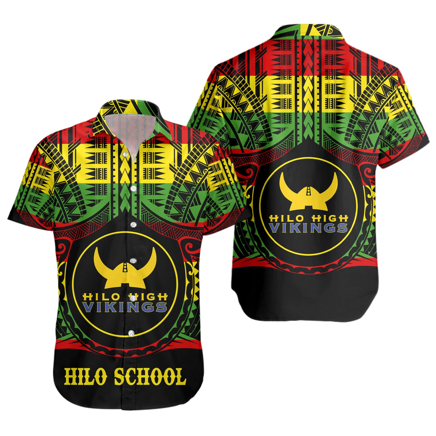 Hawaii Short Sleeve Shirt Hilo High School Reggae Color Polynesian