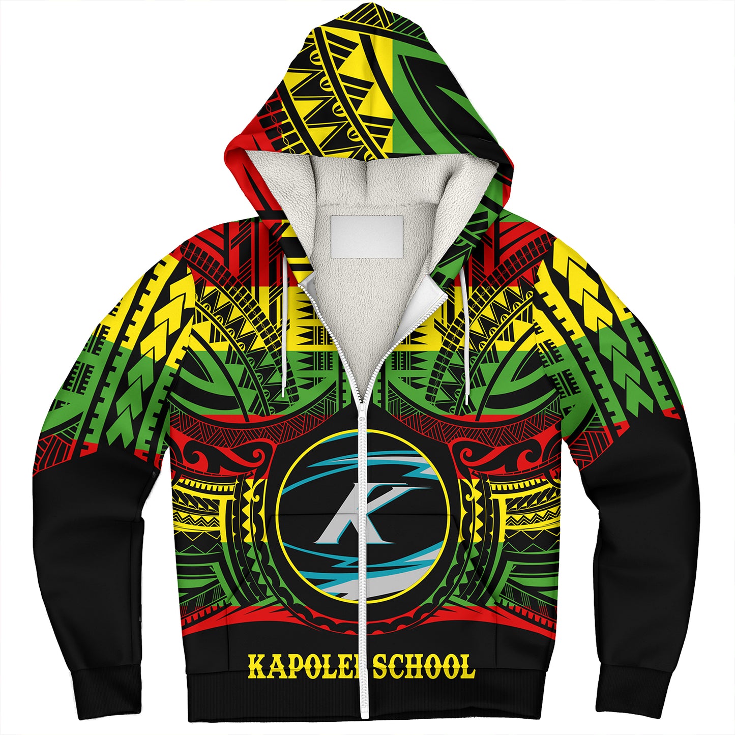 Hawaii Sherpa Hoodie Kapolei High School Reggae Color Polynesian