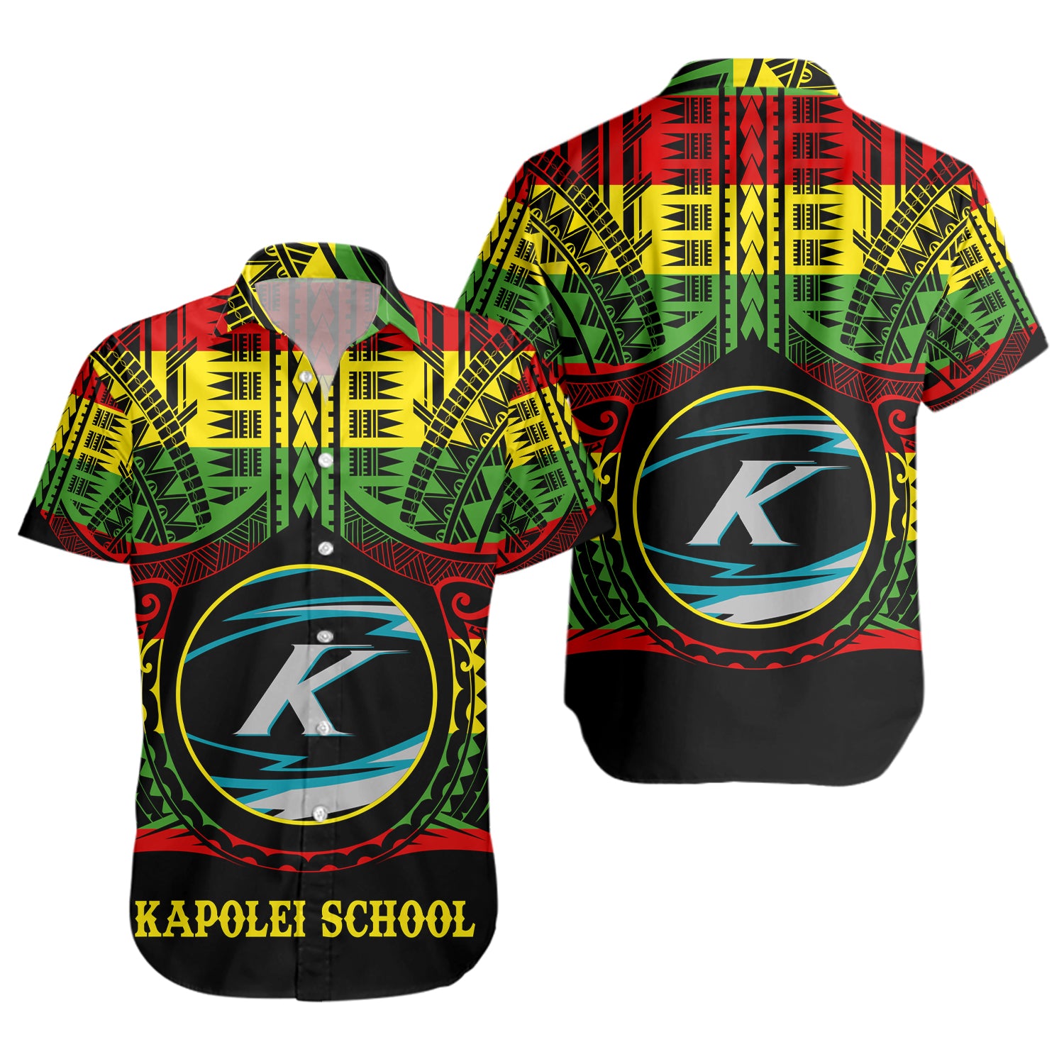 Hawaii Short Sleeve Shirt Kapolei High School Reggae Color Polynesian