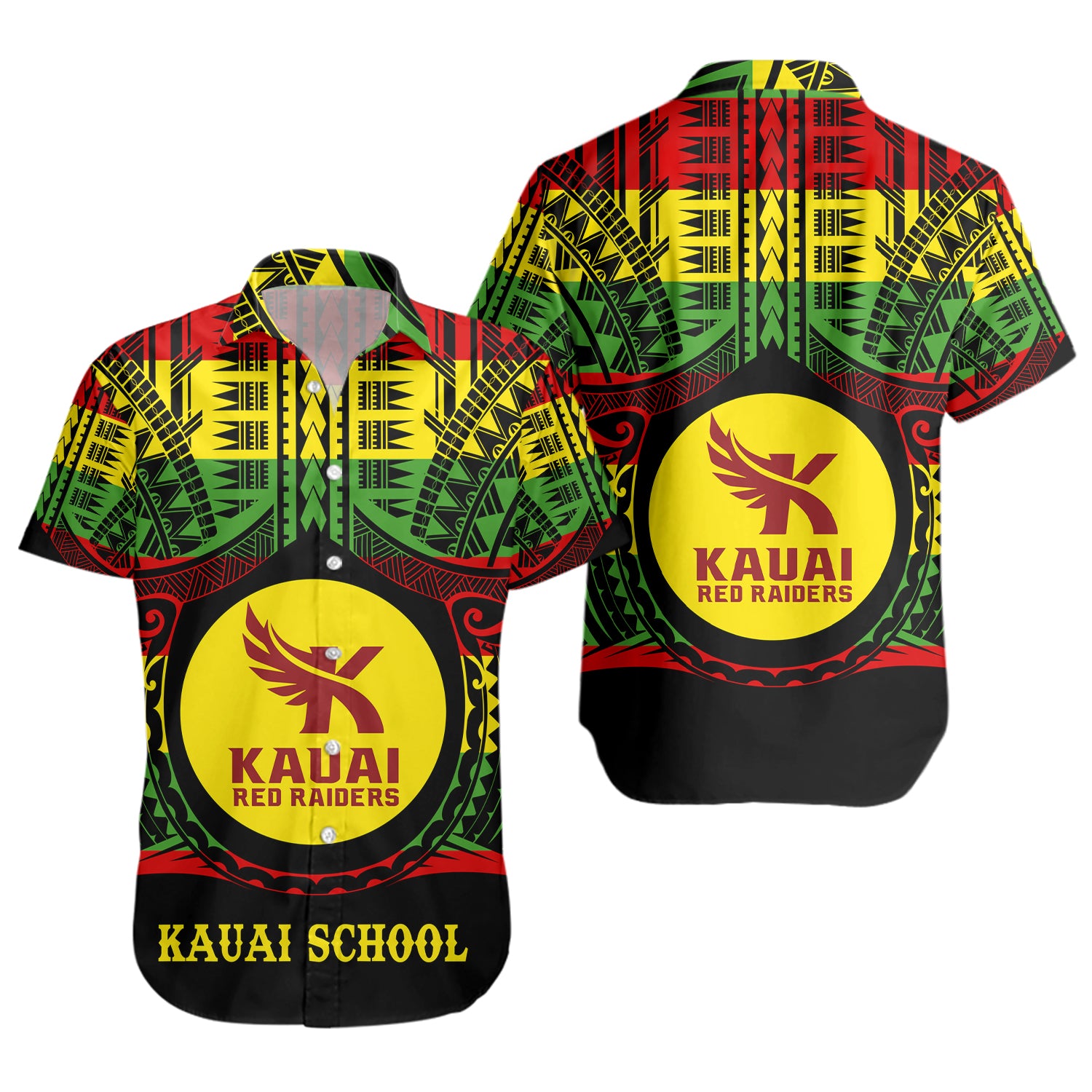 Hawaii Short Sleeve Shirt Kauai High School Reggae Color Polynesian