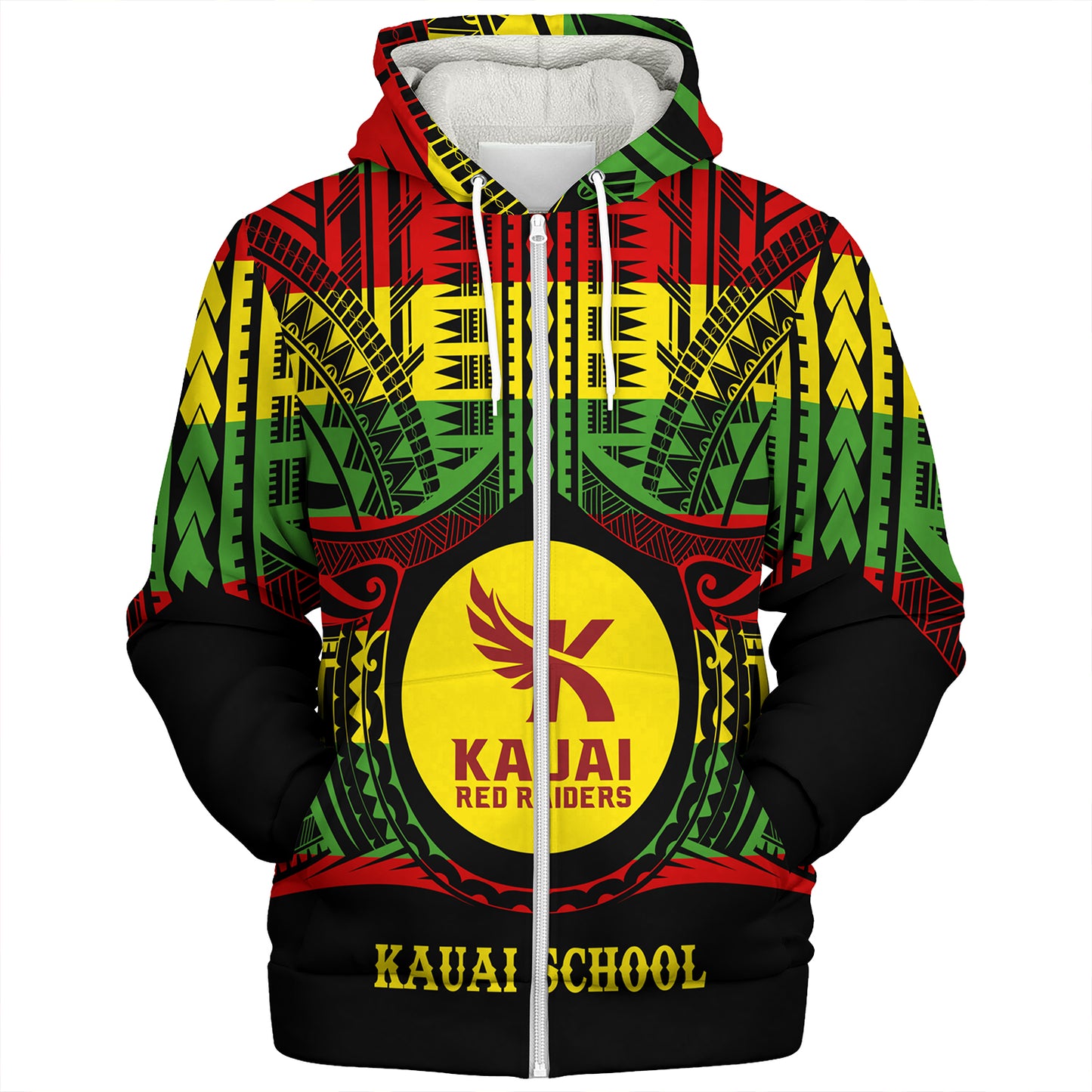 Hawaii Sherpa Hoodie Kauai High School Reggae Color Polynesian