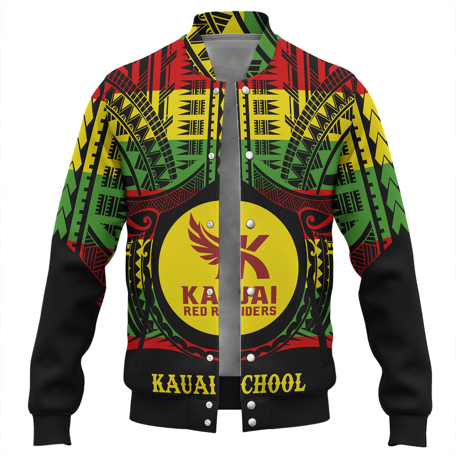 Hawaii Baseball Jacket Kauai High School Reggae Color Polynesian