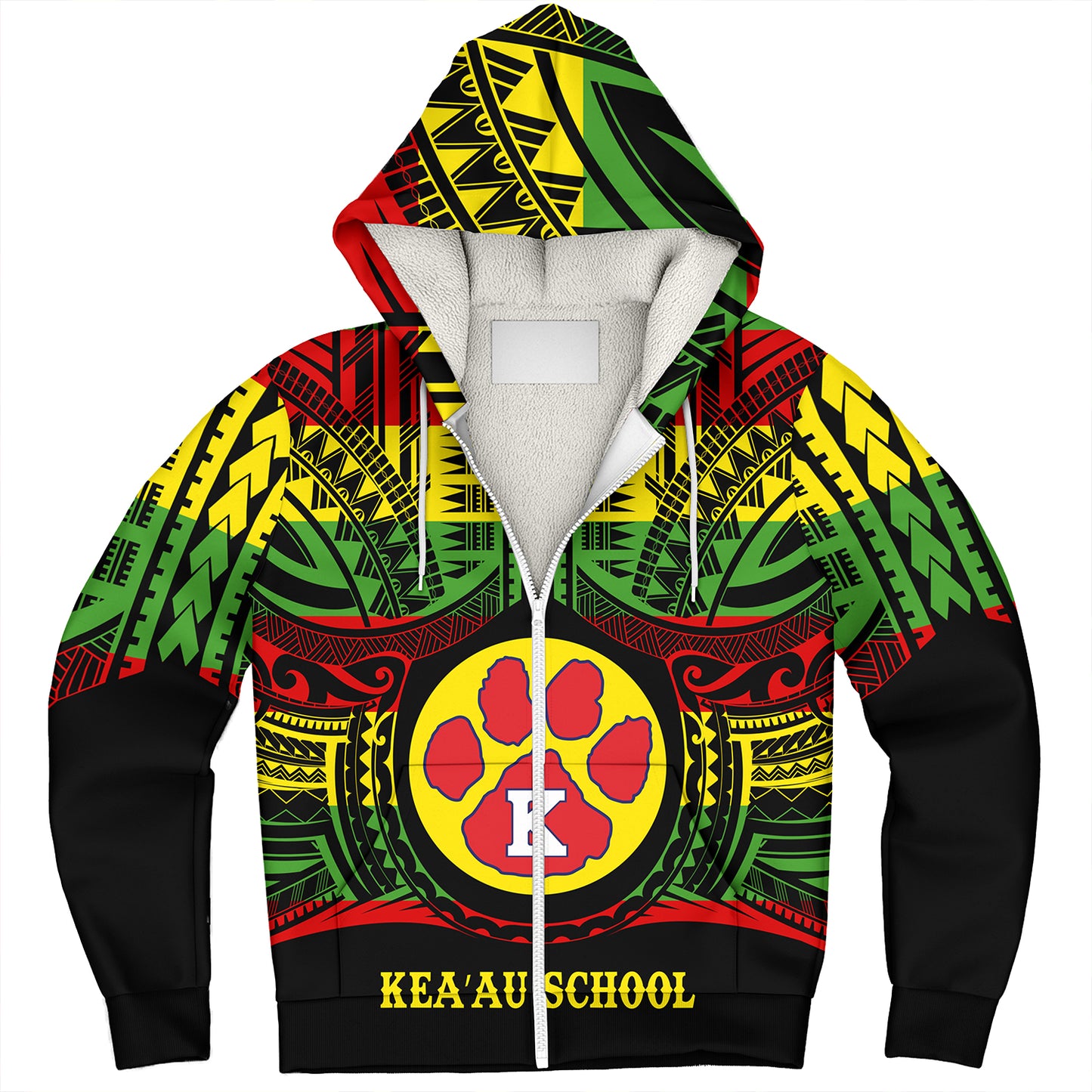 Hawaii Sherpa Hoodie Keaau High School Reggae Color Polynesian