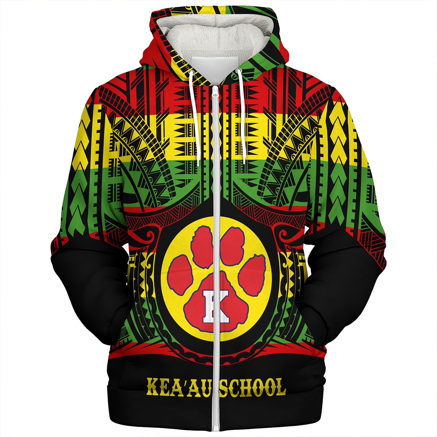 Hawaii Sherpa Hoodie Keaau High School Reggae Color Polynesian
