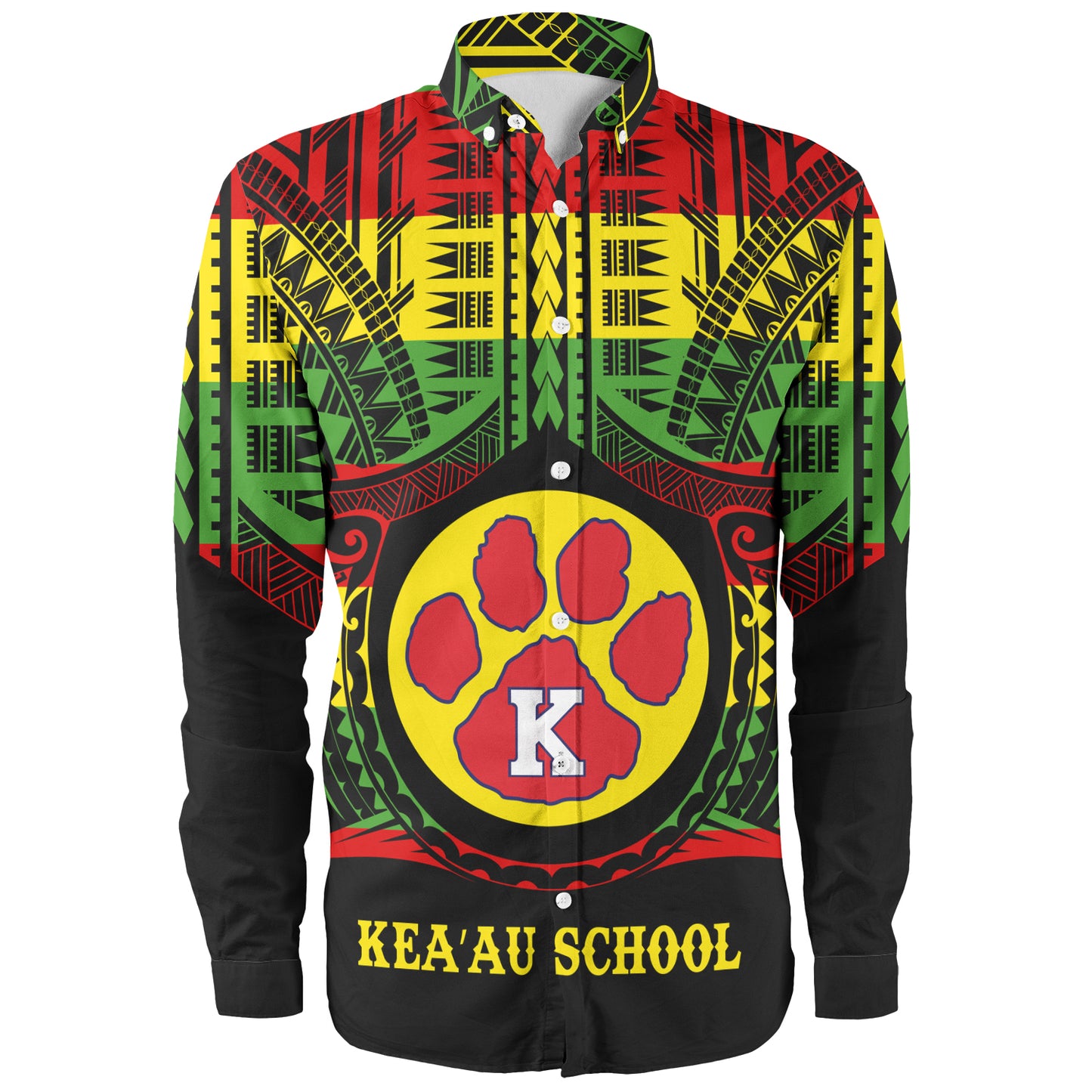 Hawaii Long Sleeve Shirt Keaau High School Reggae Color Polynesian