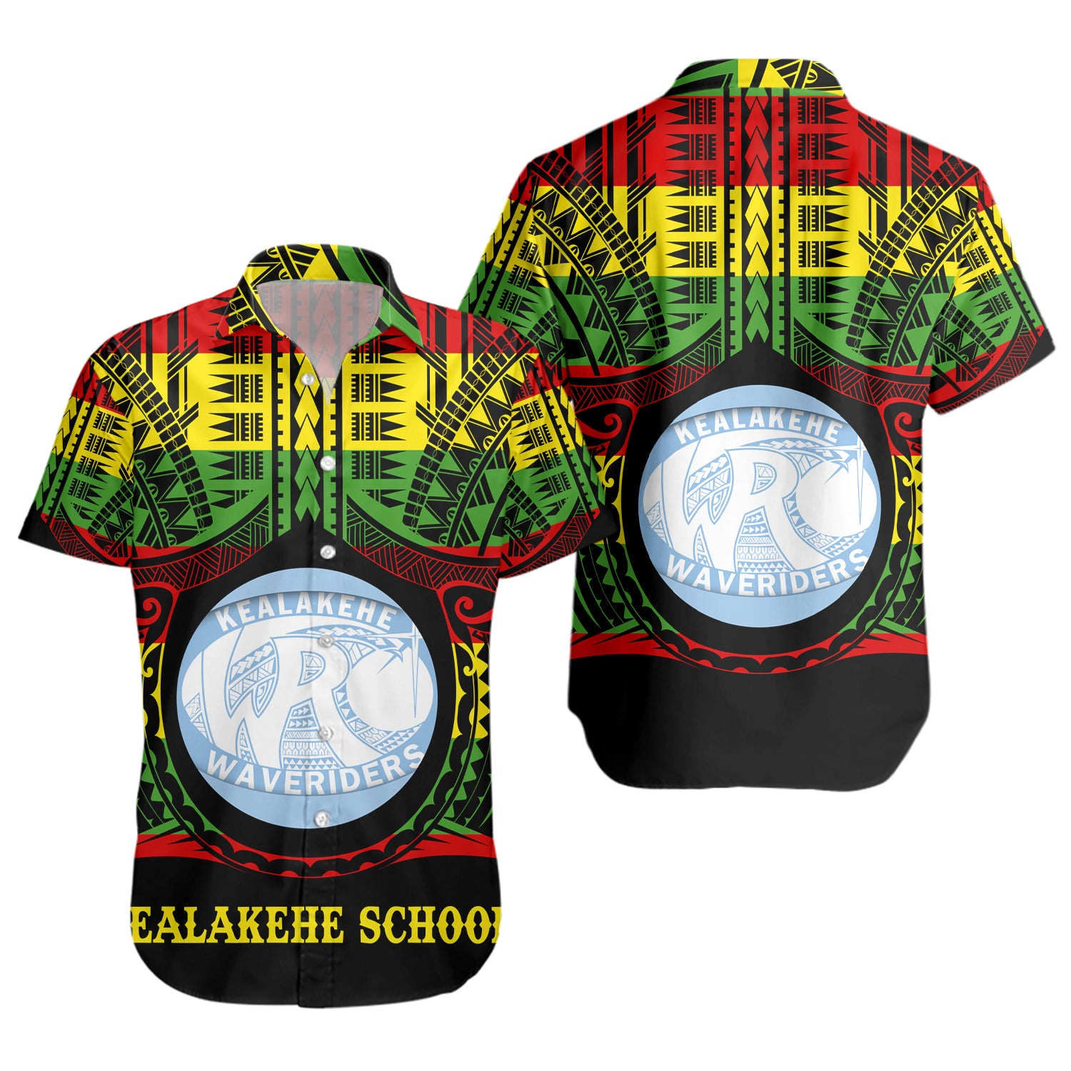 Hawaii Short Sleeve Shirt Kealakehe High School Reggae Color Polynesian