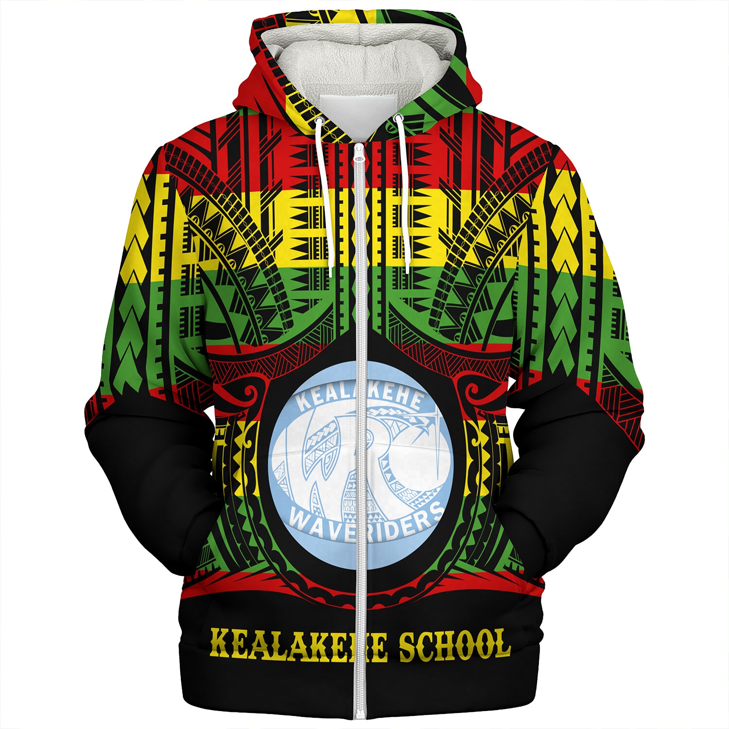 Hawaii Sherpa Hoodie Kealakehe High School Reggae Color Polynesian