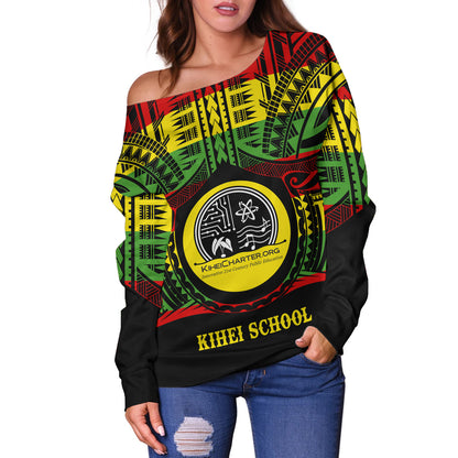 Hawaii Off Shoulder Sweatshirt Kihei Charter School Reggae Color Polynesian