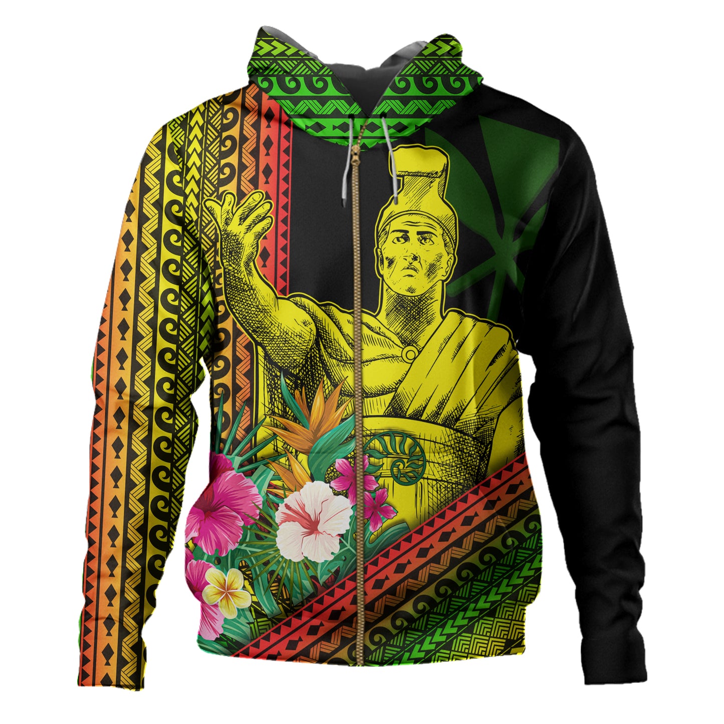 Hawaii Hoodie King Kamekameha Tropical Flowers Hawaii Polynesian