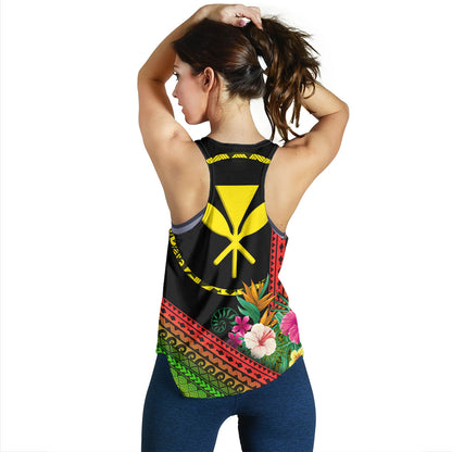 Hawaii Woman Tank King Kamekameha Tropical Flowers Hawaii Polynesian