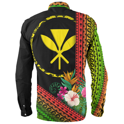 Hawaii Long Sleeve Shirt King Kamekameha Tropical Flowers Hawaii Polynesian