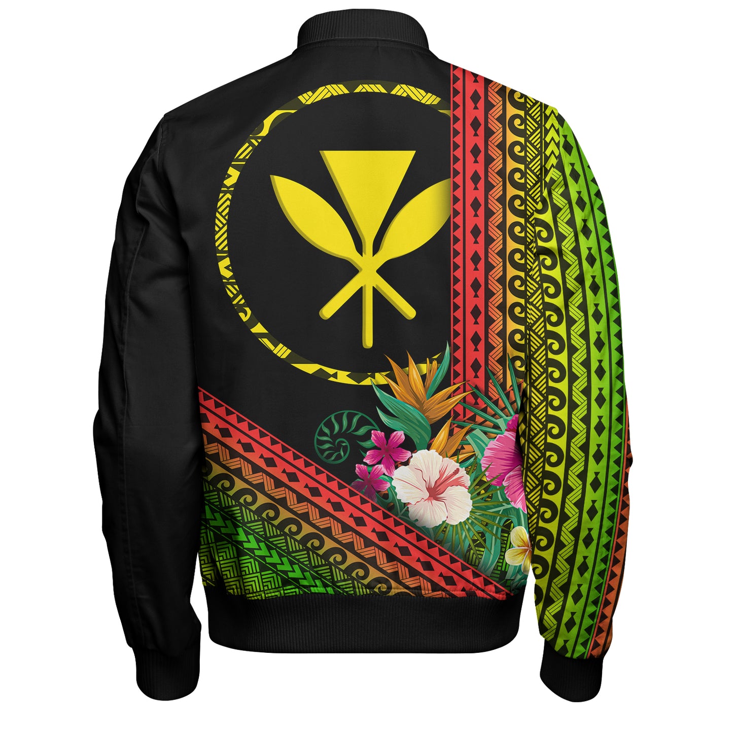 Hawaii Bomber Jacket King Kamekameha Tropical Flowers Hawaii Polynesian