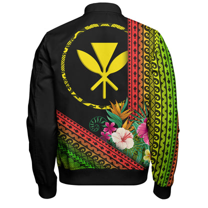 Hawaii Bomber Jacket King Kamekameha Tropical Flowers Hawaii Polynesian