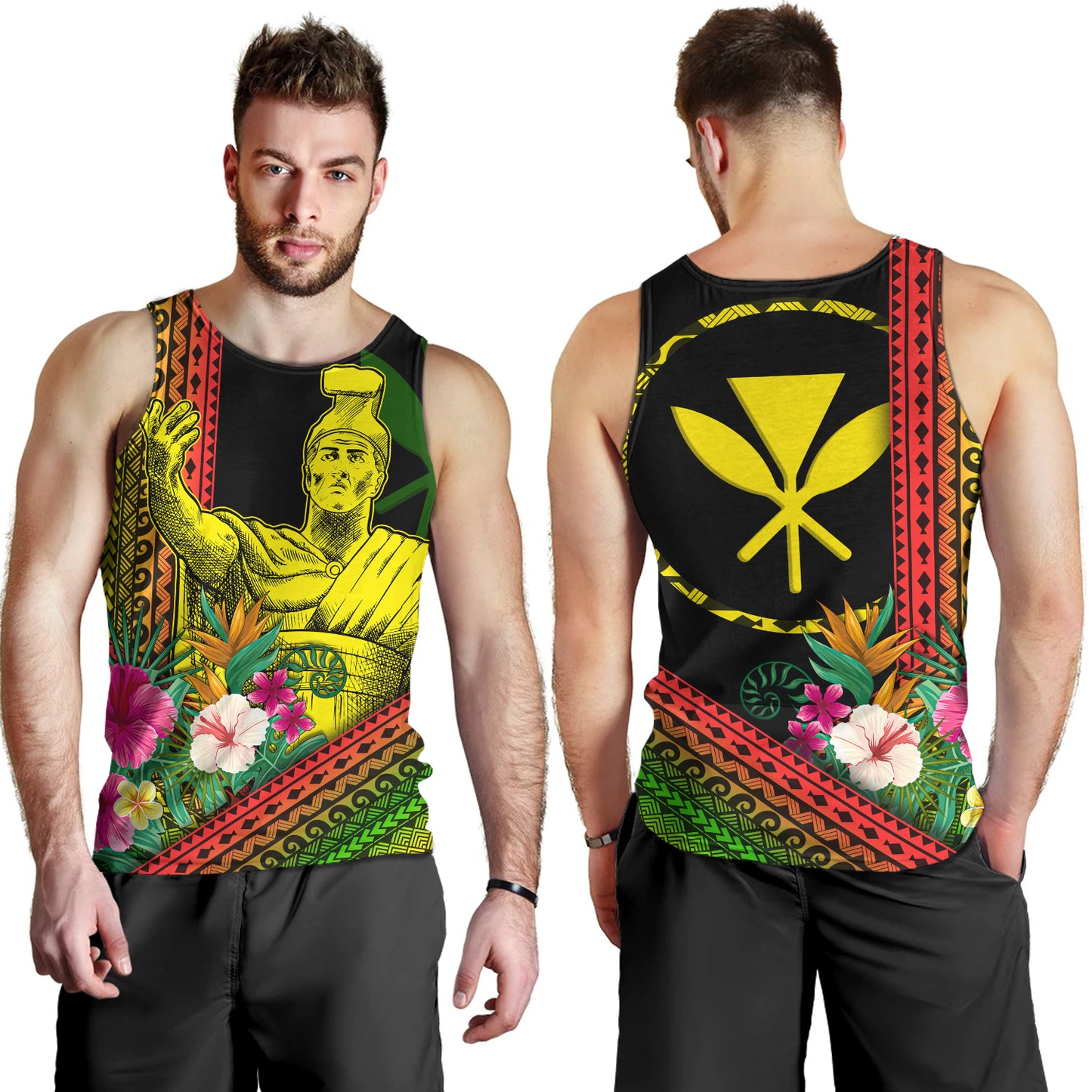 Hawaii Tank Top King Kamekameha Tropical Flowers Hawaii Polynesian