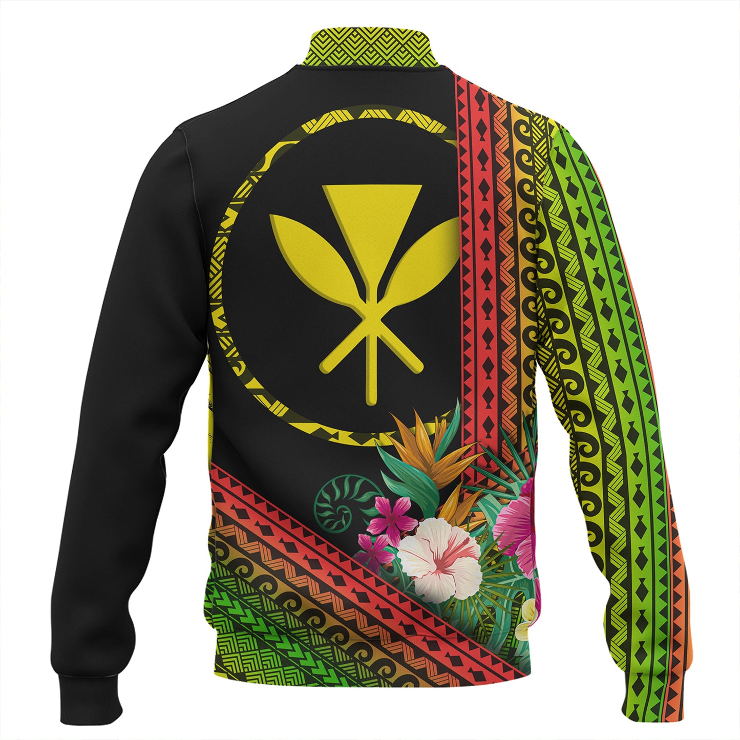 Hawaii Baseball Jacket King Kamekameha Tropical Flowers Hawaii Polynesian