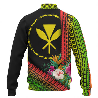 Hawaii Baseball Jacket King Kamekameha Tropical Flowers Hawaii Polynesian