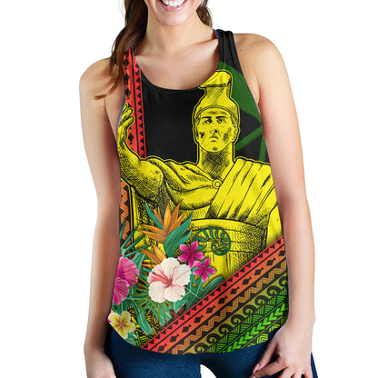 Hawaii Woman Tank King Kamekameha Tropical Flowers Hawaii Polynesian