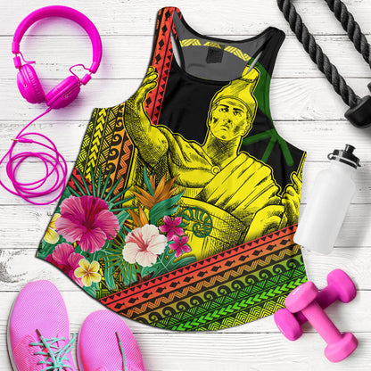 Hawaii Woman Tank King Kamekameha Tropical Flowers Hawaii Polynesian