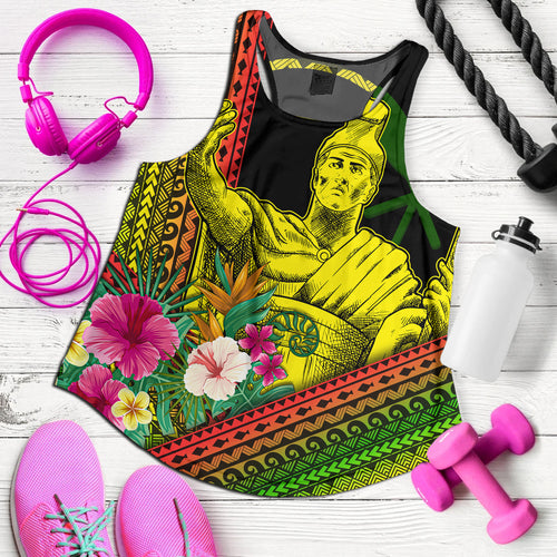 Hawaii Woman Tank King Kamekameha Tropical Flowers Hawaii Polynesian