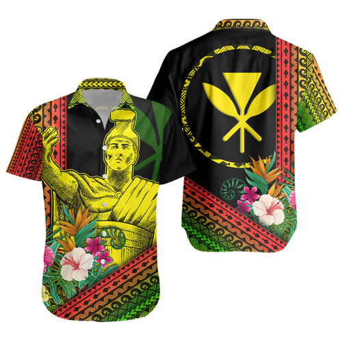 Hawaii Short Sleeve Shirt King Kamekameha Tropical Flowers Hawaii Polynesian