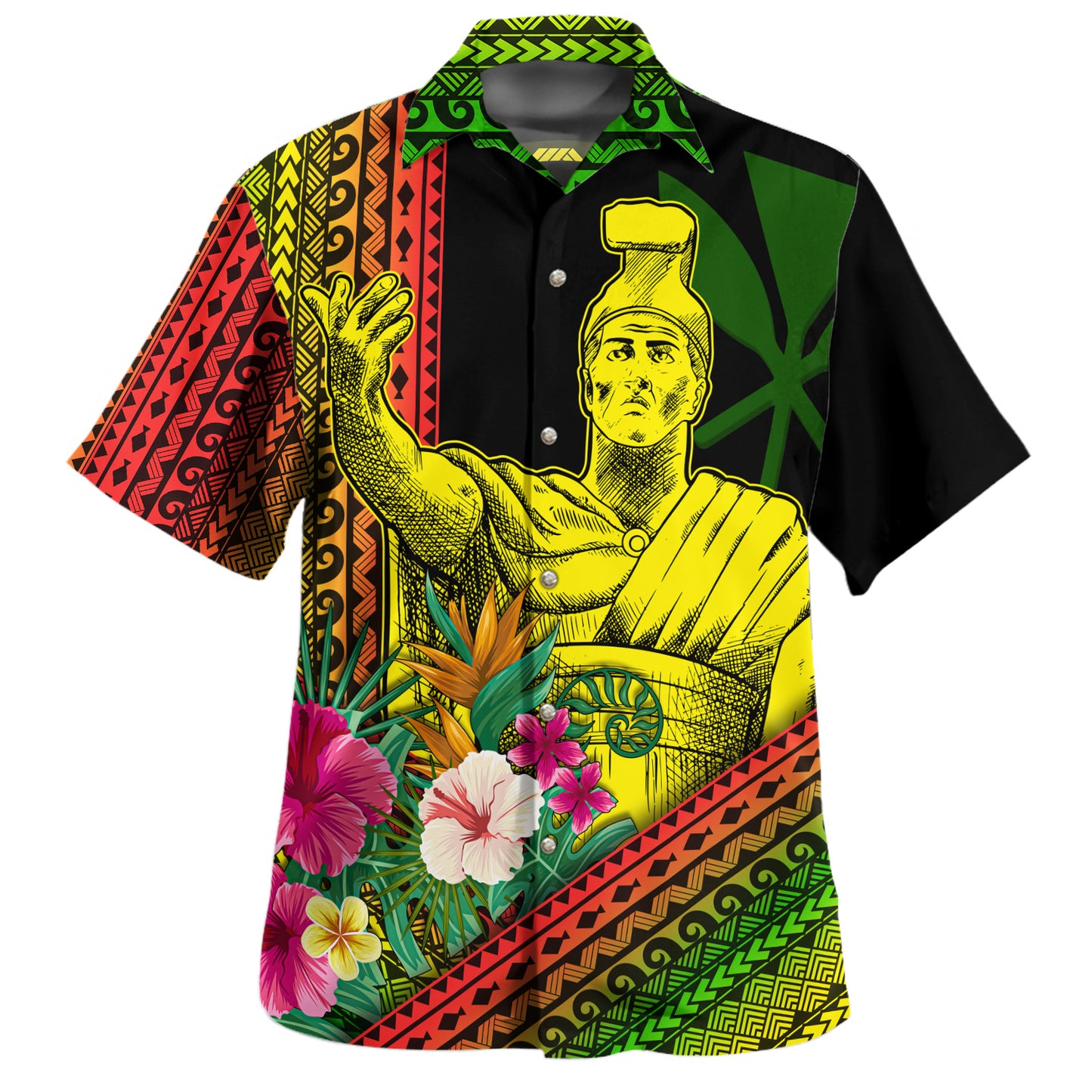 Hawaii Hawaiian Shirt King Kamekameha Tropical Flowers Hawaii Polynesian