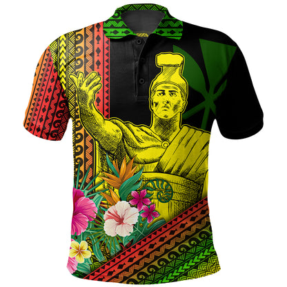 Hawaii Polo Shirt King Kamekameha Tropical Flowers Hawaii Polynesian