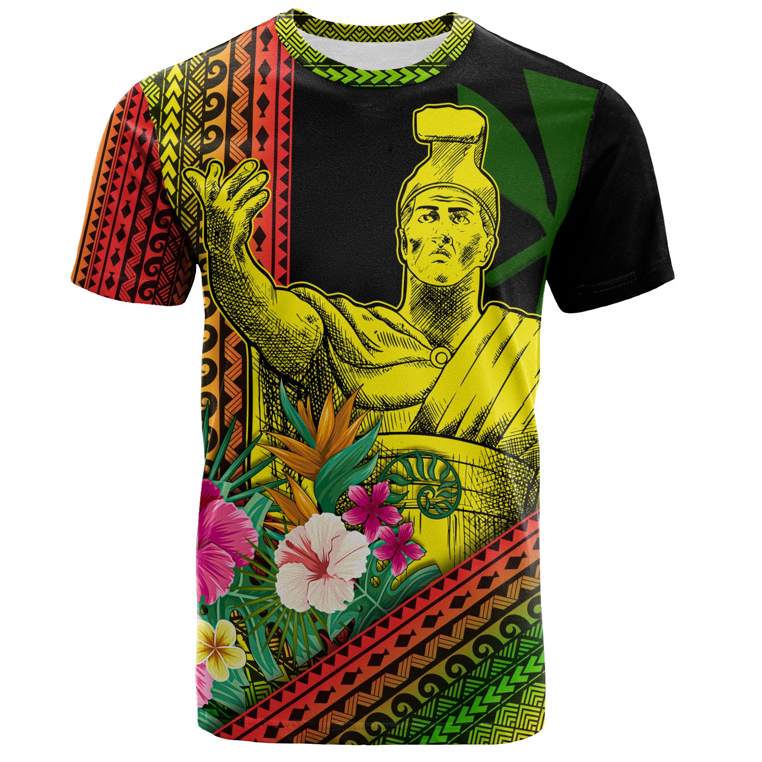 Hawaii T-Shirt King Kamekameha Tropical Flowers Hawaii Polynesian