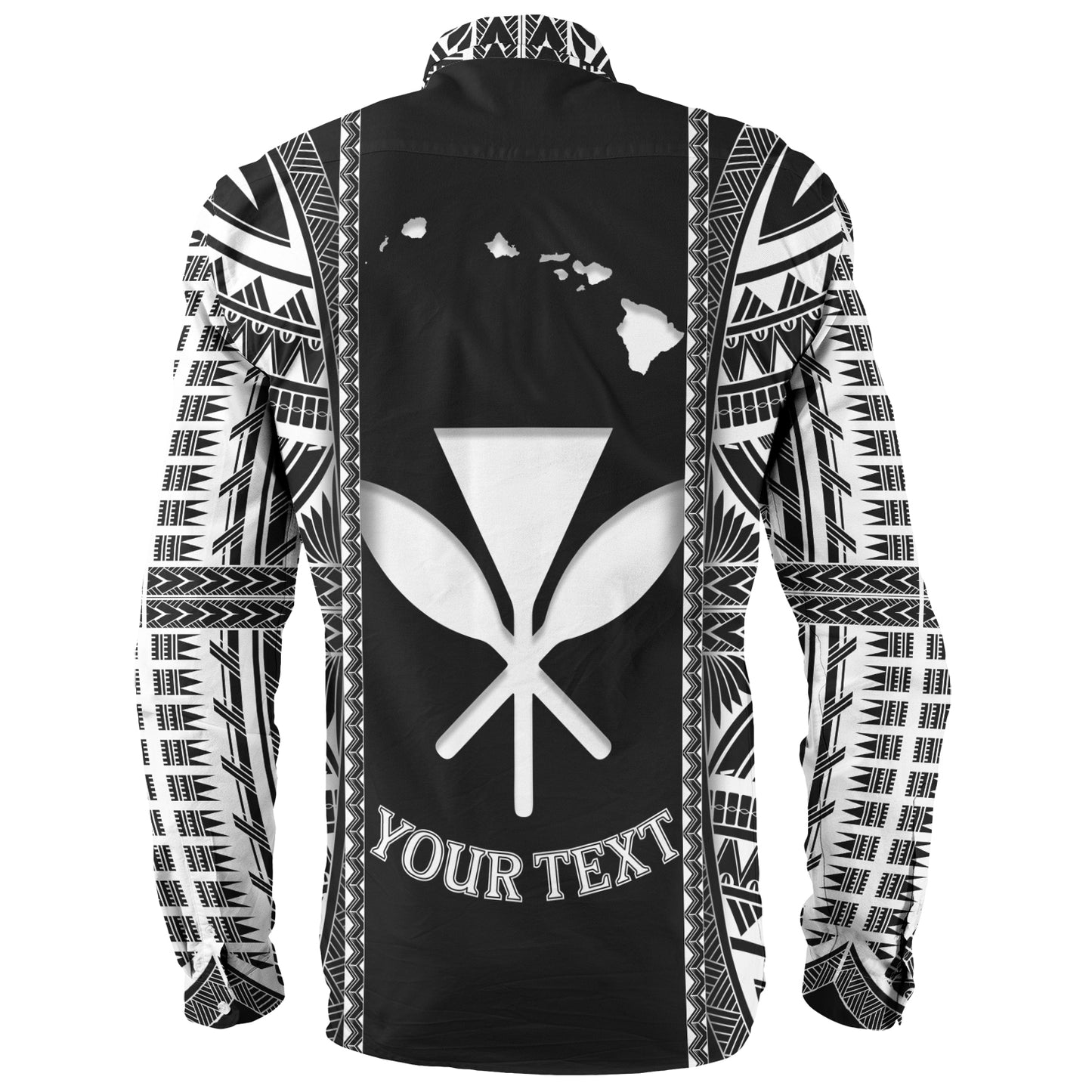 Hawaii Custom Personalised Long Sleeve Shirt King Kamekameha Black and White Polynesian