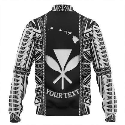 Hawaii Custom Personalised Baseball Jacket King Kamekameha Black and White Polynesian
