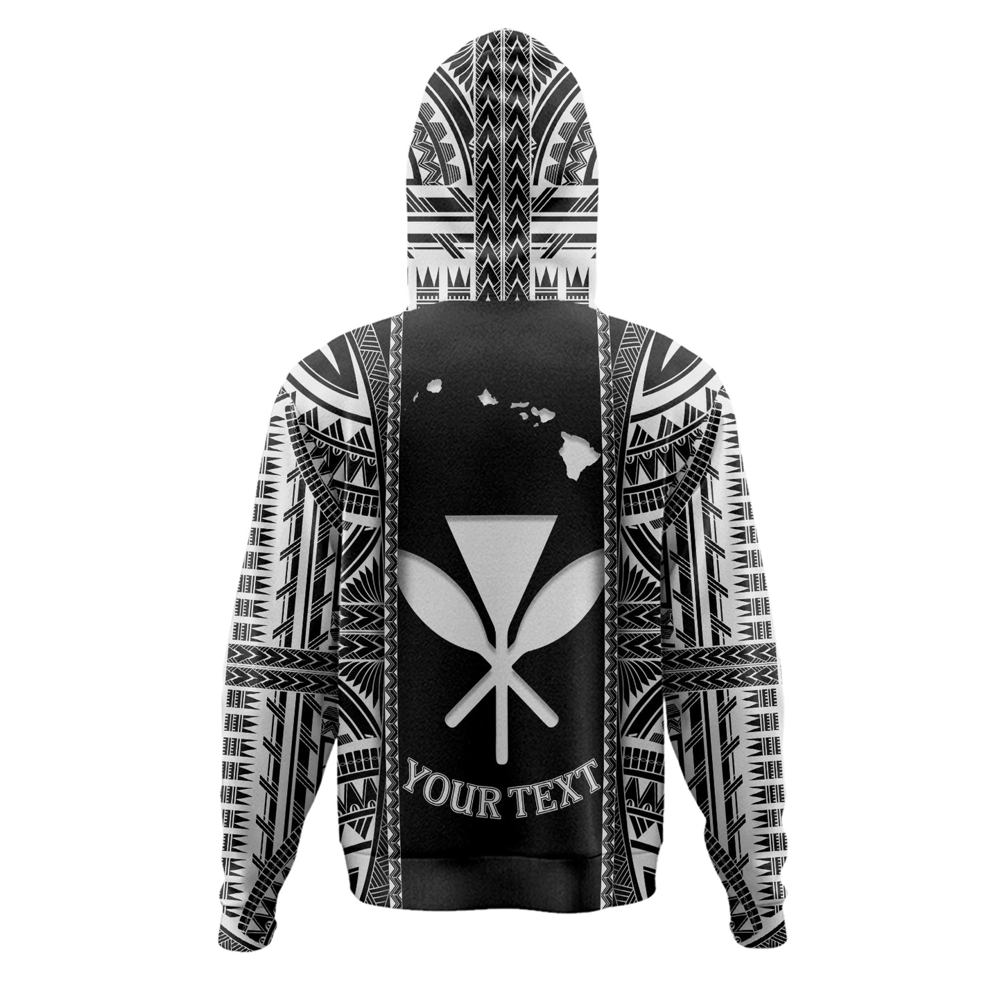 Hawaii Custom Personalised Hoodie King Kamekameha Black and White Polynesian