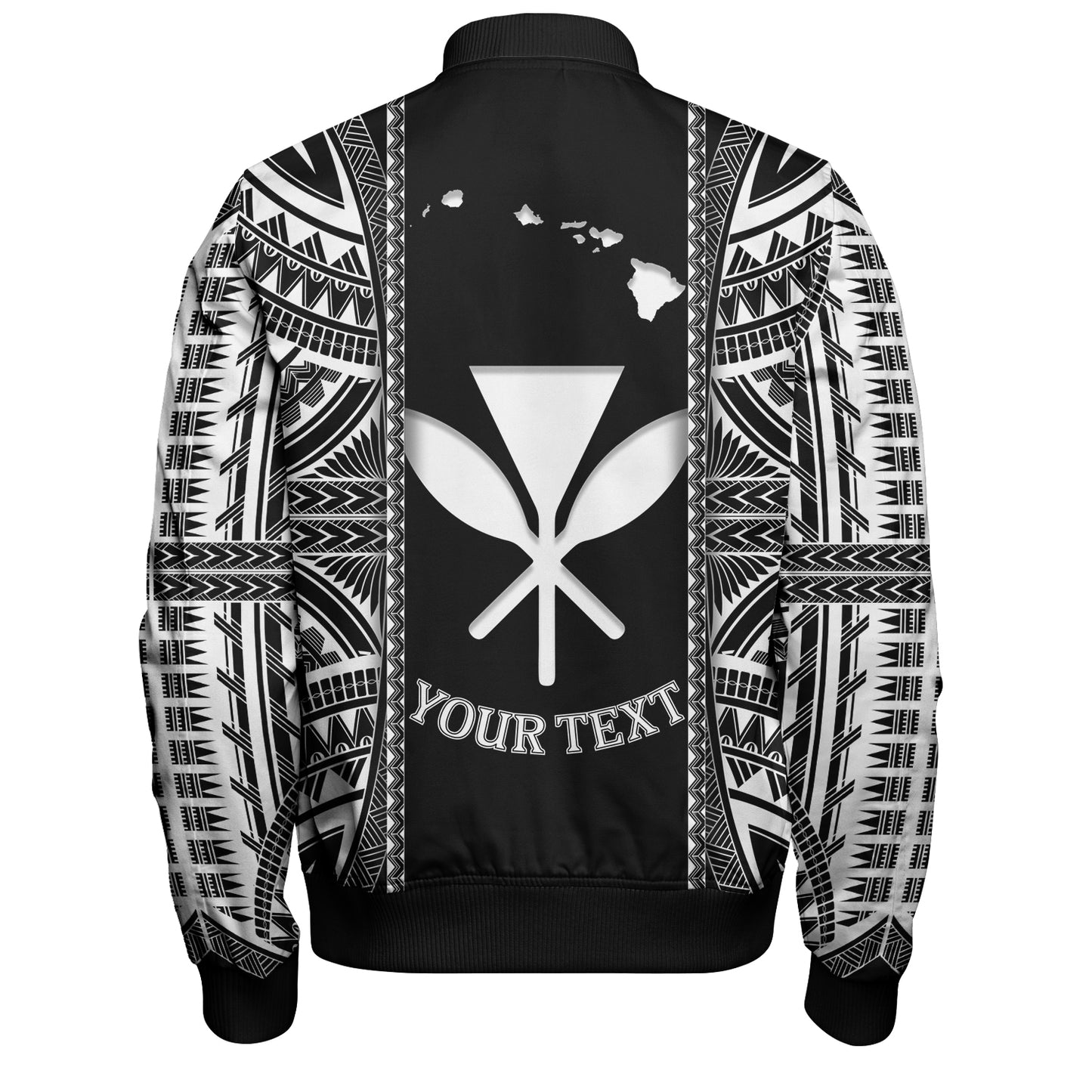 Hawaii Custom Personalised Bomber Jacket King Kamekameha Black and White Polynesian