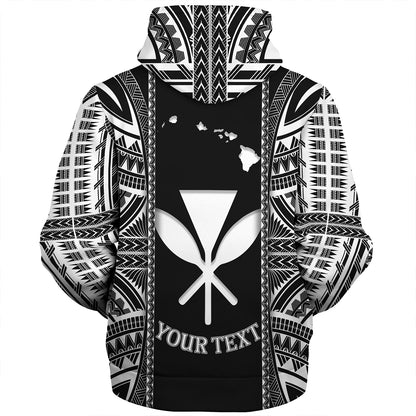 Hawaii Custom Personalised Sherpa Hoodie King Kamekameha Black and White Polynesian