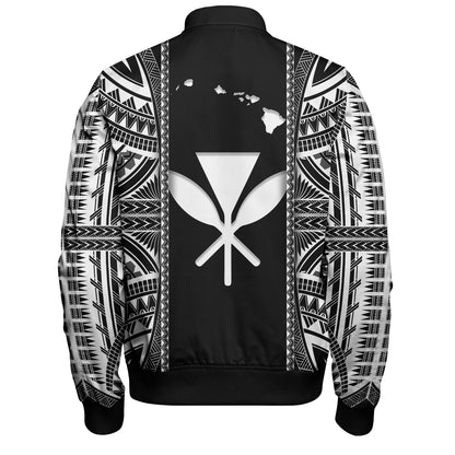 Hawaii Custom Personalised Bomber Jacket King Kamekameha Black and White Polynesian