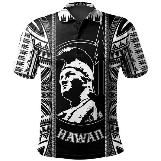 Hawaii Custom Personalised Polo Shirt King Kamekameha Black and White Polynesian