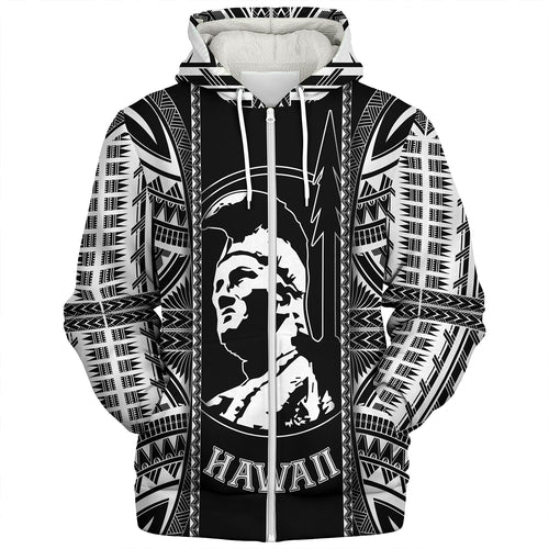 Hawaii Custom Personalised Sherpa Hoodie King Kamekameha Black and White Polynesian