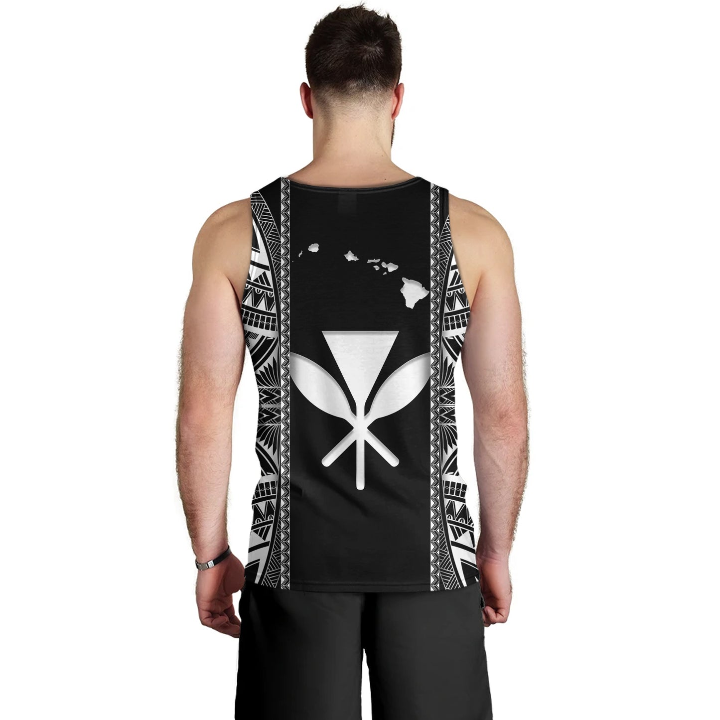 Hawaii Custom Personalised Tank Top King Kamekameha Black and White Polynesian