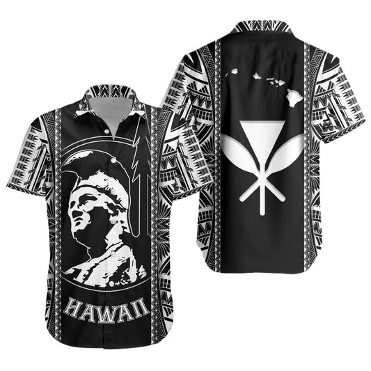 Hawaii Custom Personalised Short Sleeve Shirt King Kamekameha Black and White Polynesian