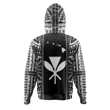 Hawaii Custom Personalised Hoodie King Kamekameha Black and White Polynesian