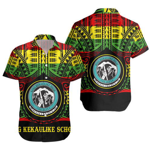 Hawaii Short Sleeve Shirt King Kekaulike High School Reggae Color Polynesian