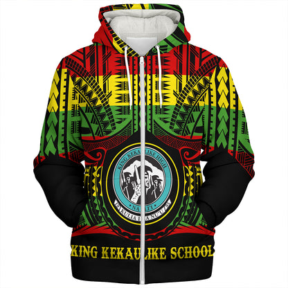 Hawaii Sherpa Hoodie King Kekaulike High School Reggae Color Polynesian
