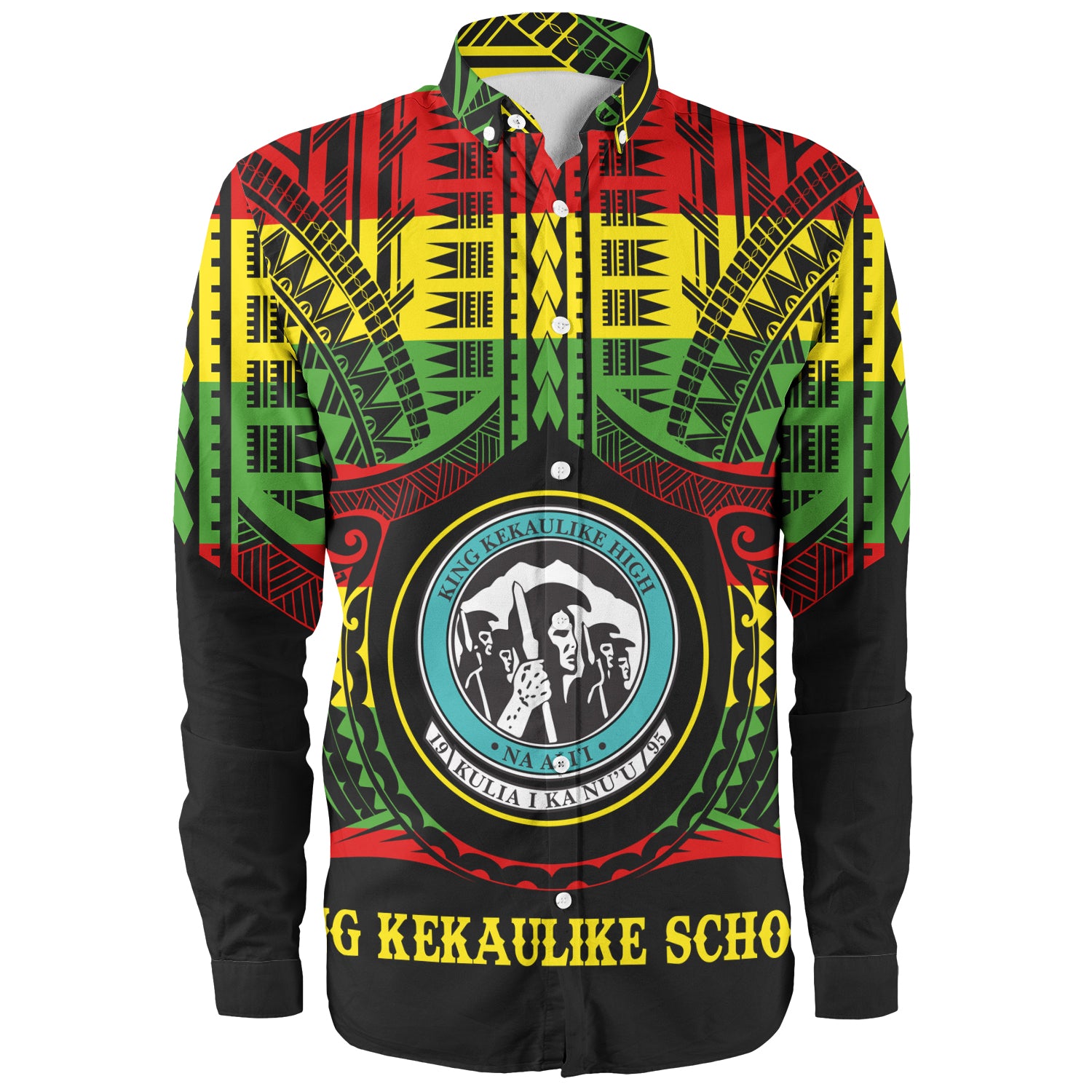 Hawaii Long Sleeve Shirt King Kekaulike High School Reggae Color Polynesian