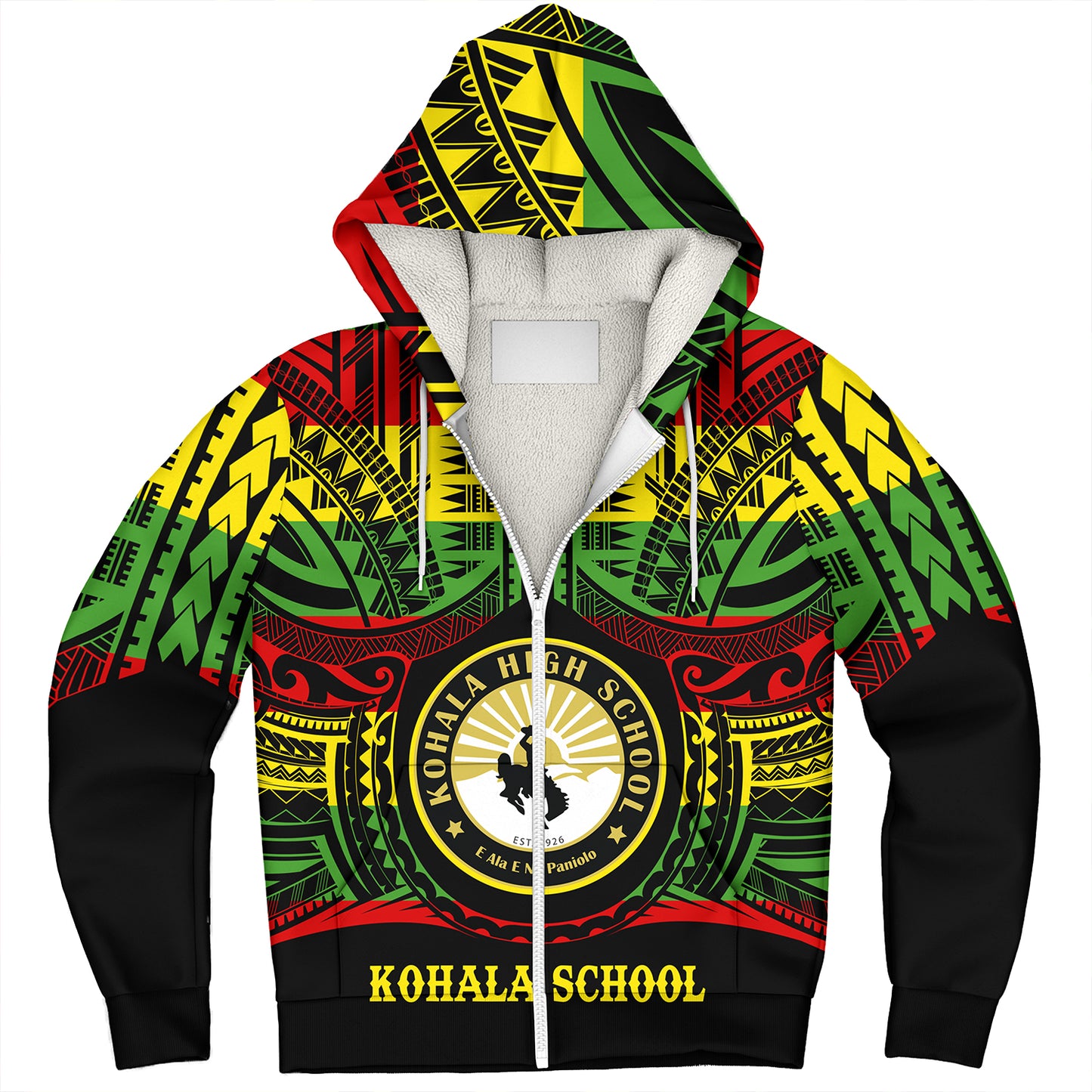 Hawaii Sherpa Hoodie Kohala High School Reggae Color Polynesian