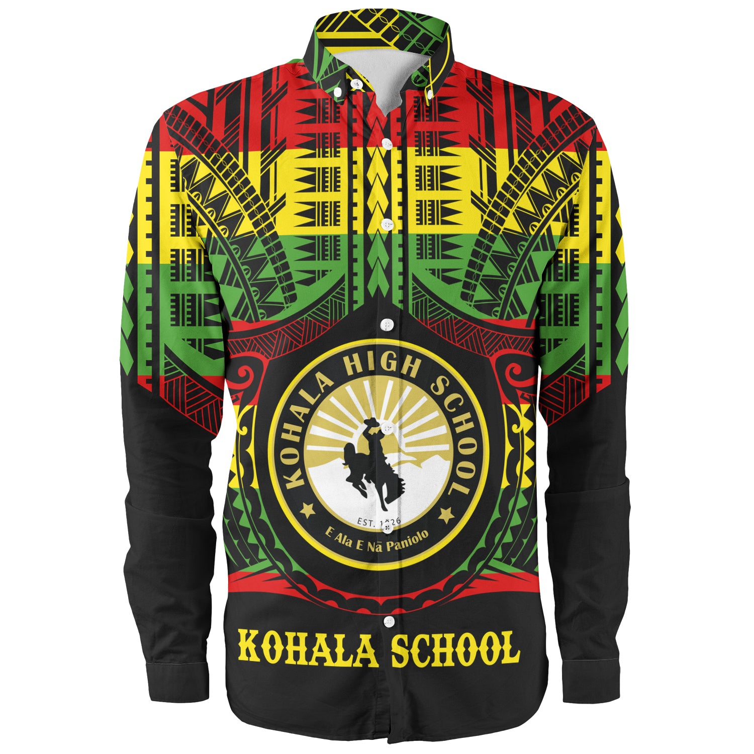 Hawaii Long Sleeve Shirt Kohala High School Reggae Color Polynesian