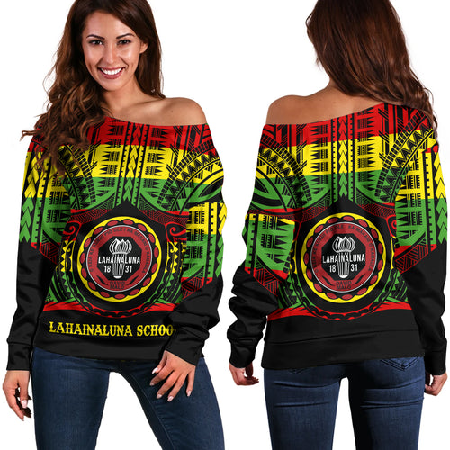 Hawaii Off Shoulder Sweatshirt Lahainaluna High School Reggae Color Polynesian