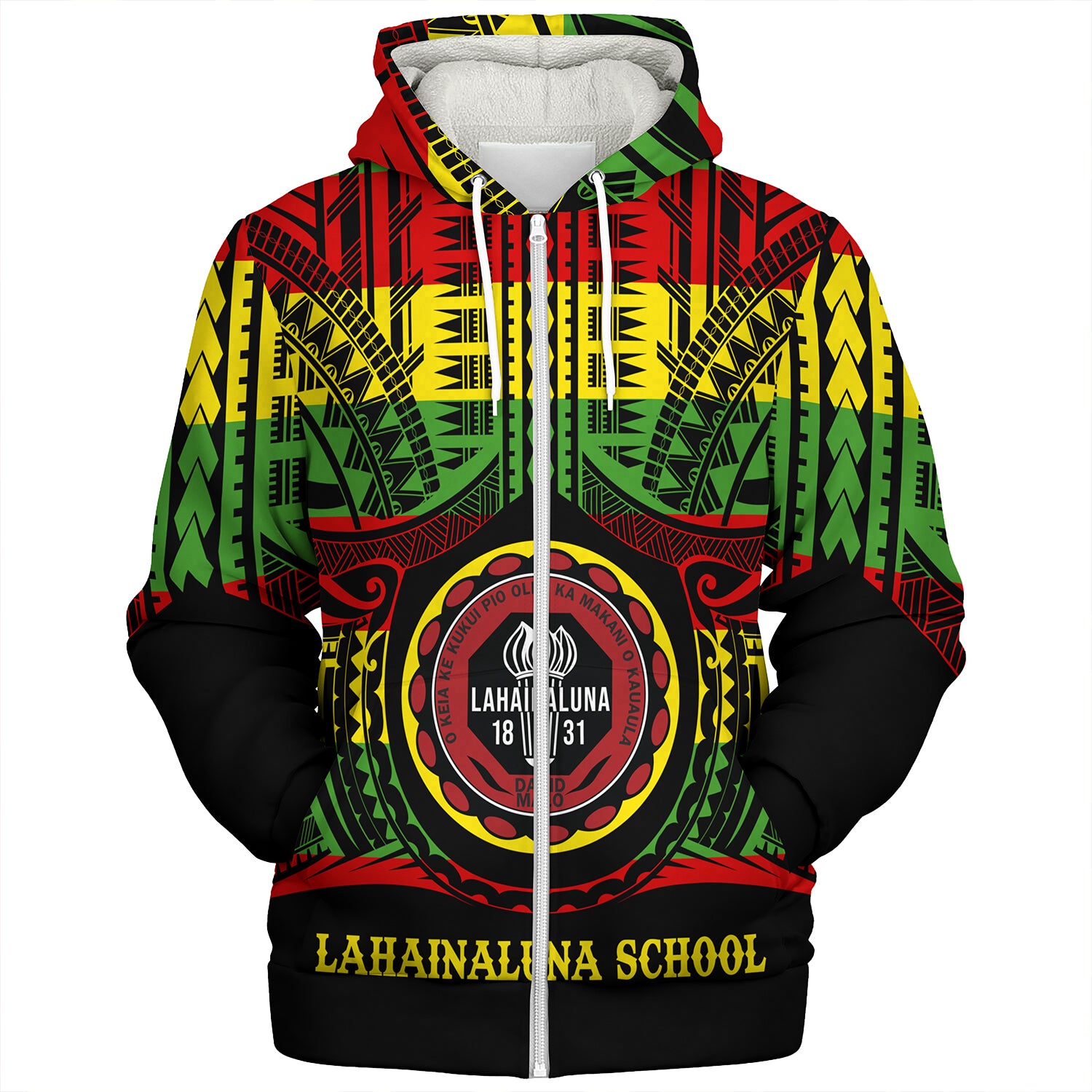 Hawaii Sherpa Hoodie Lahainaluna High School Reggae Color Polynesian