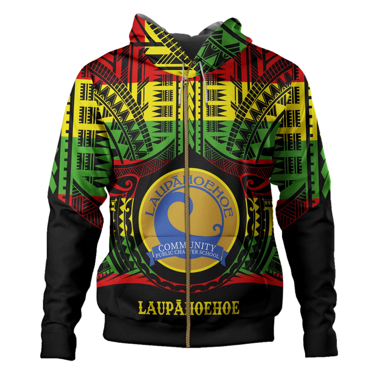 Hawaii Hoodie Laupahoehoe Community Public Charter School Reggae Color Polynesian