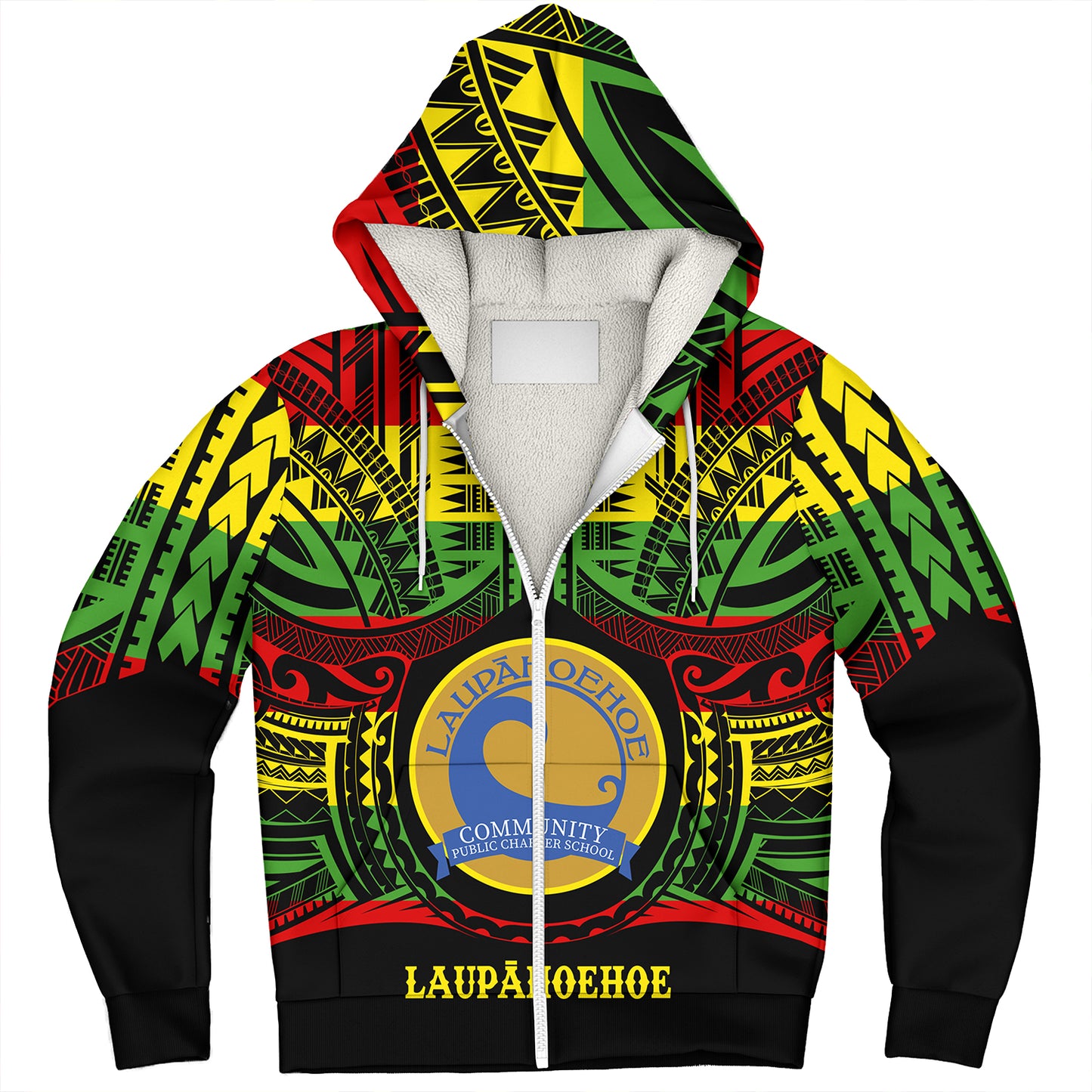 Hawaii Sherpa Hoodie Laupahoehoe Community Public Charter School Reggae Color Polynesian
