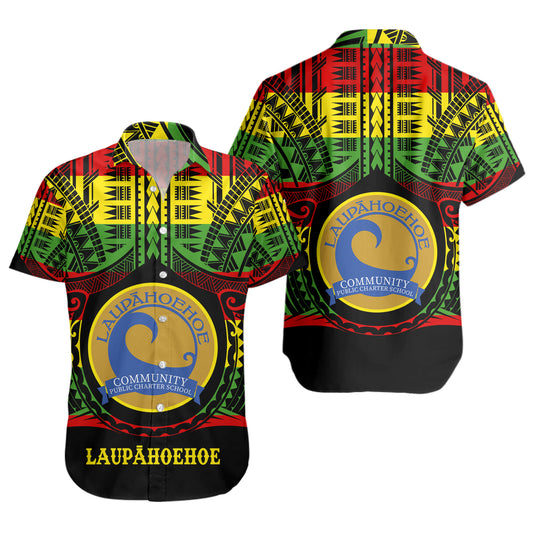 Hawaii Short Sleeve Shirt LaupÄhoehoe Community Public Charter School Reggae Color Polynesian