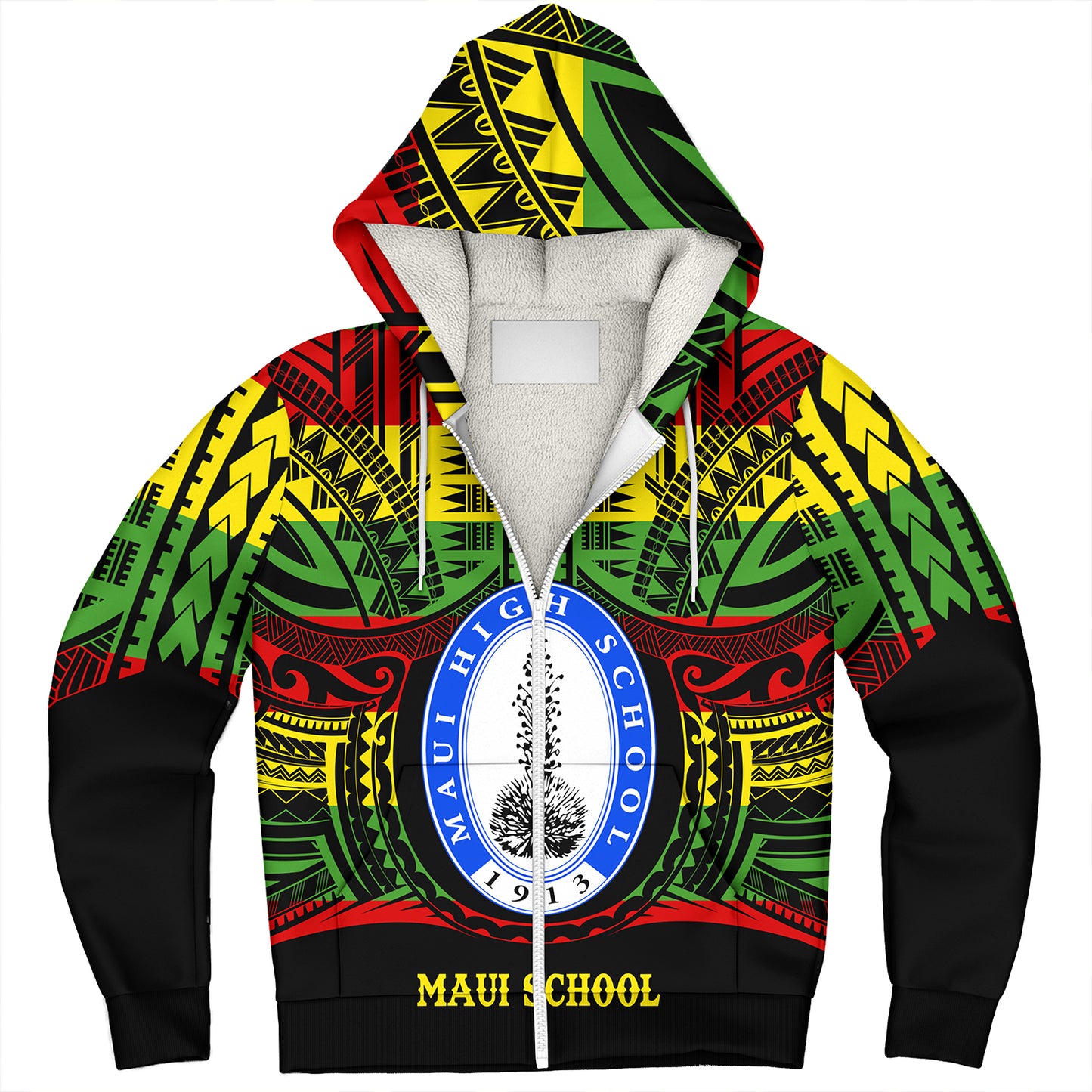 Hawaii Sherpa Hoodie Maui High School Reggae Color Polynesian