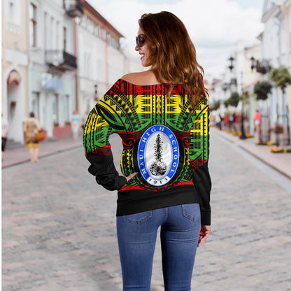 Hawaii Off Shoulder Sweatshirt Maui High School Reggae Color Polynesian